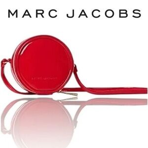 NEW Marc Jacobs Red Patent Leather Mini Round Crossbody Purse with Gold Accents